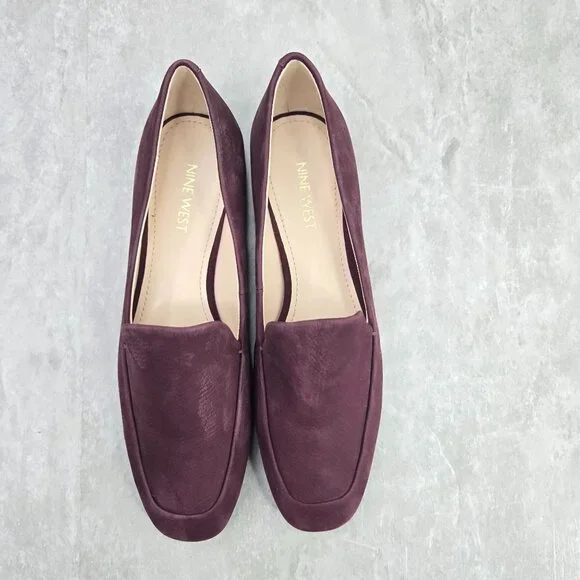 Nine West Slip On Loafers Size 8 Plum Purple Suede Preppy Square Toe Dress Shoes - Picture 2 of 11